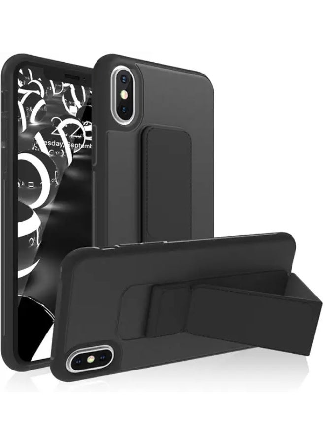 غطاء مغناطيسي لجهاز iPhone XS Max، حافظة رفيعة مضادة للصدمات مع قاعدة، غطاء سيليكوني واقي لجهاز iPhone XS Max - أسود